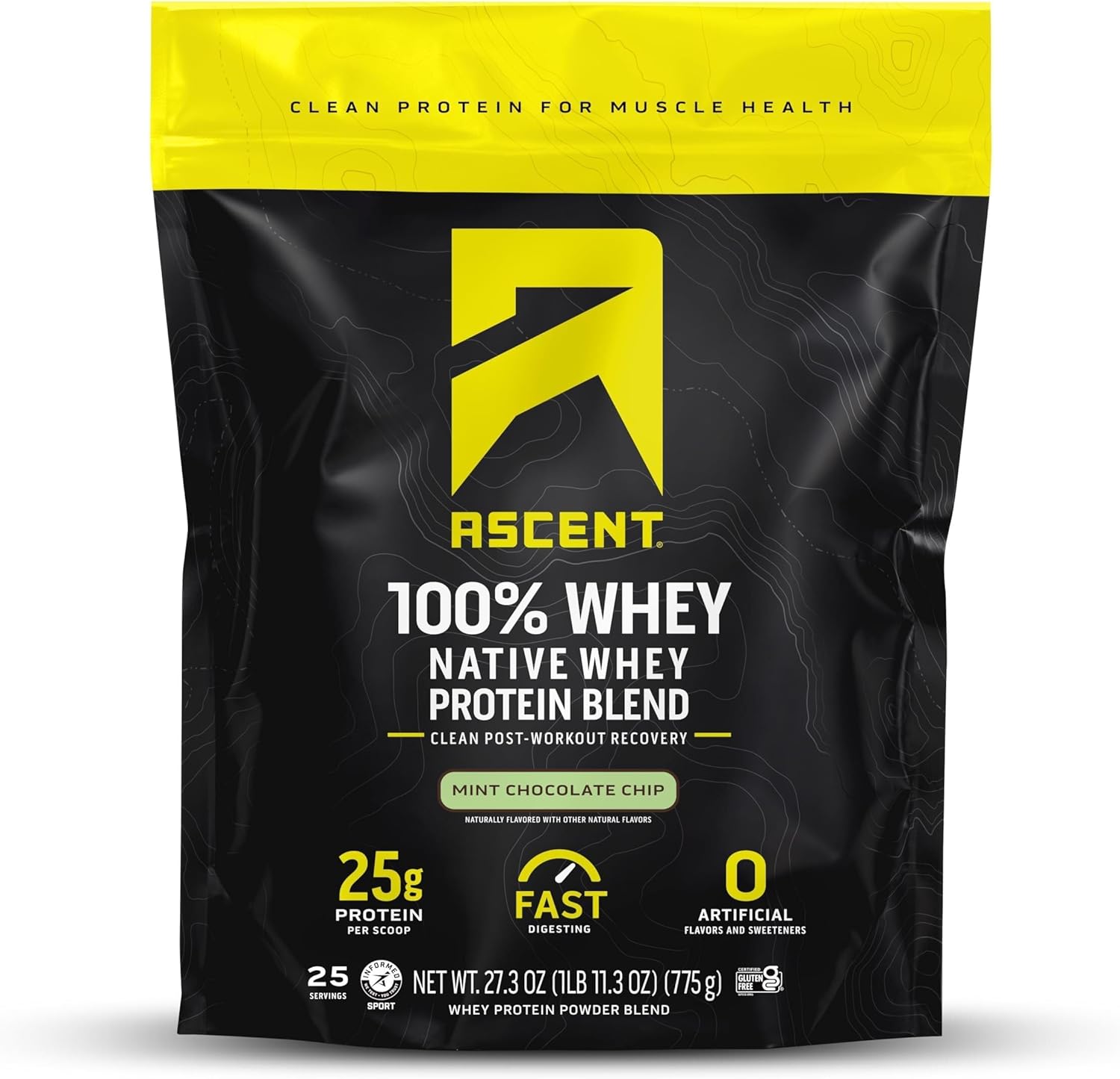 Ascent 100% Whey Protein Powder - Post Workout Whey Protein Isolate, Zero Artificial Flavors & Sweeteners, Gluten Free, 5.5g BCAA, 2.6g Leucine, Military Exclusive, Mocha Cold Brew 1.7 lb