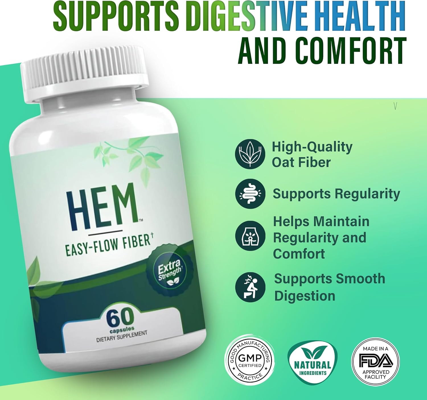 Easy-Flow Fiber – Plant-Based Oat Fiber Supplement for Constipation, Bloating, and Gas Relief | Gentle Digestion and Hemorrhoid Support | Non-Psyllium, Gluten-Free (Pack of 5)
