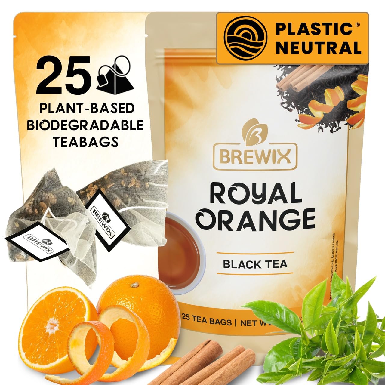 BREWIX, Royal Orange Spice Black Tea (25 Pyramid Tea Bags) | Tea with Orange and Spices | Premium Tea | Iced Tea Bags | Caffeinated And Sugar-Free