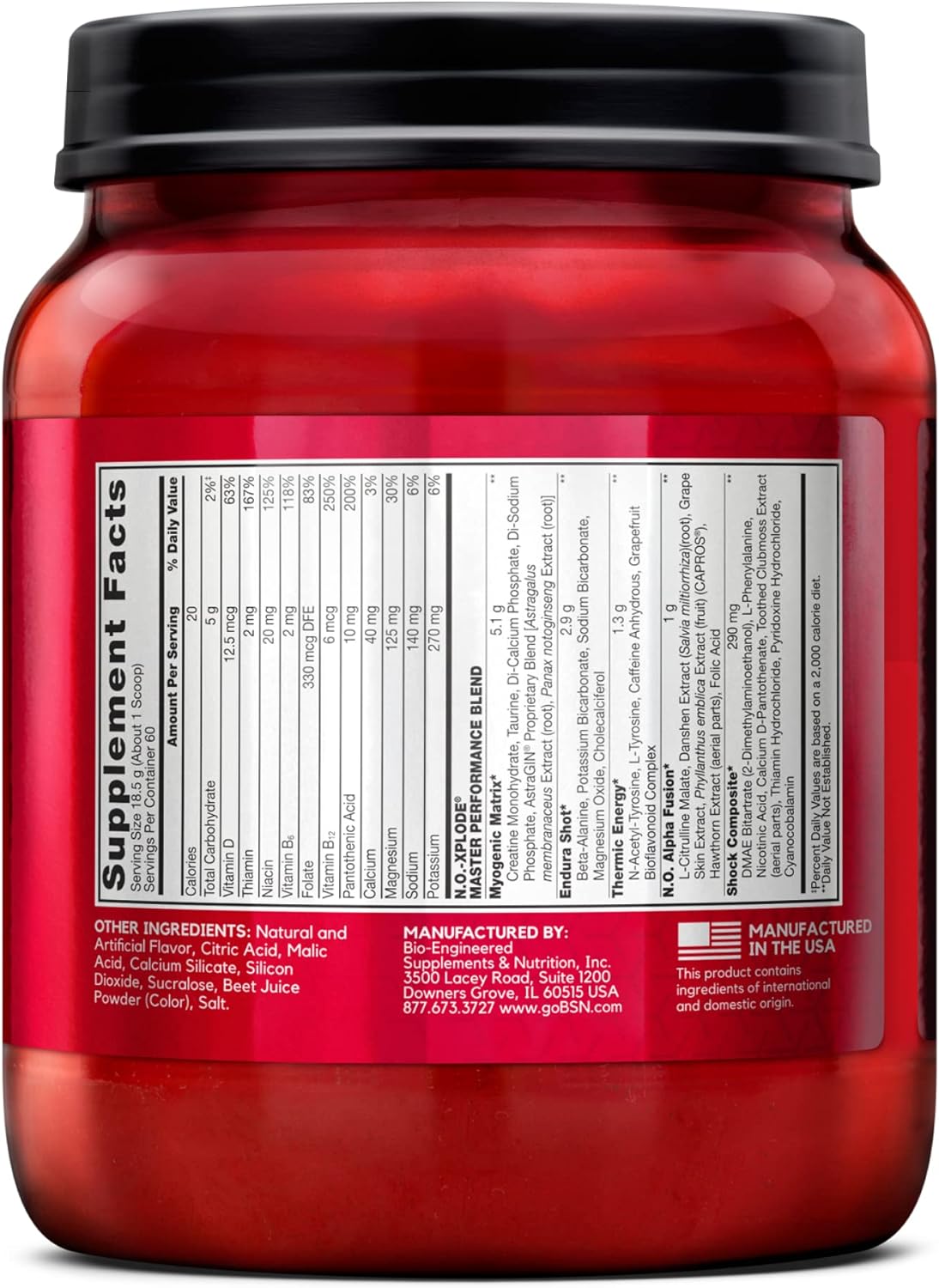 BSN N.O.-XPLODE Pre Workout Powder, Energy Supplement for Men and Women with Creatine and Beta-Alanine, Flavor: Watermelon, 60 Servings