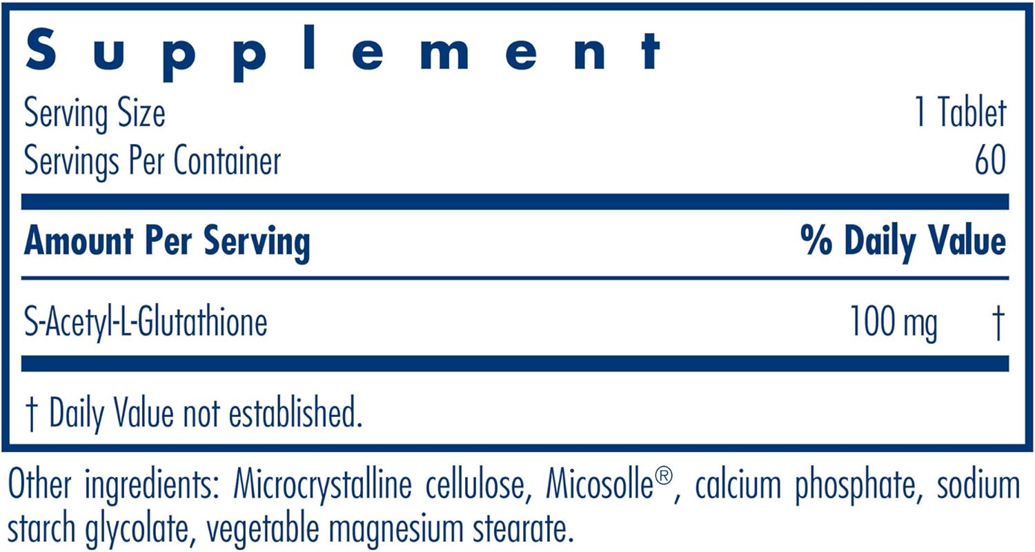 Allergy Research Group Acetyl-Glutathione - S-Acetyl-L-Glutathione, Well Absorbed Oral Immune Support, 100 mg Supplement, Hypoallergenic, Scored Tablets - 60 Count