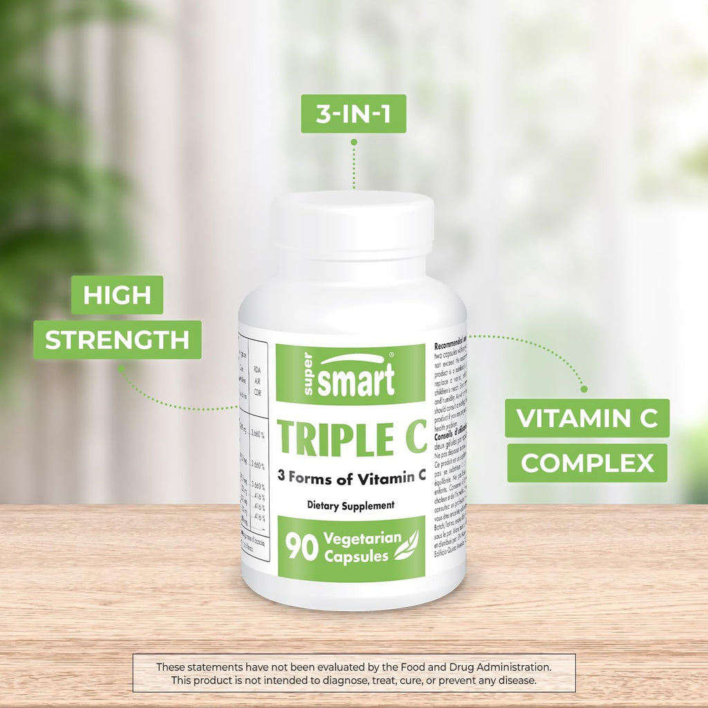 Supersmart - Triple C (High Strength) - 3-in-1 Complex - Vitamin C Supplement - Enhanced with Flavonoids | Non-GMO & Gluten Free - 90 Vegetarian Capsules