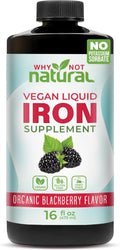 Why Not Natural Liquid Iron Supplement for Women, Men and Kids, Vegan Formulation for Anemia, Sugar Free, Vegan, Non-GMO, Organic BlackBerry Flavor 16 Fl Oz
