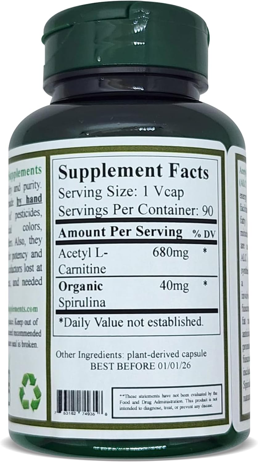 Acetyl L-Carnitine, Carnitine, ALC, High Absorbable, Non-GMO, Gluten-Free (Pack of 3)