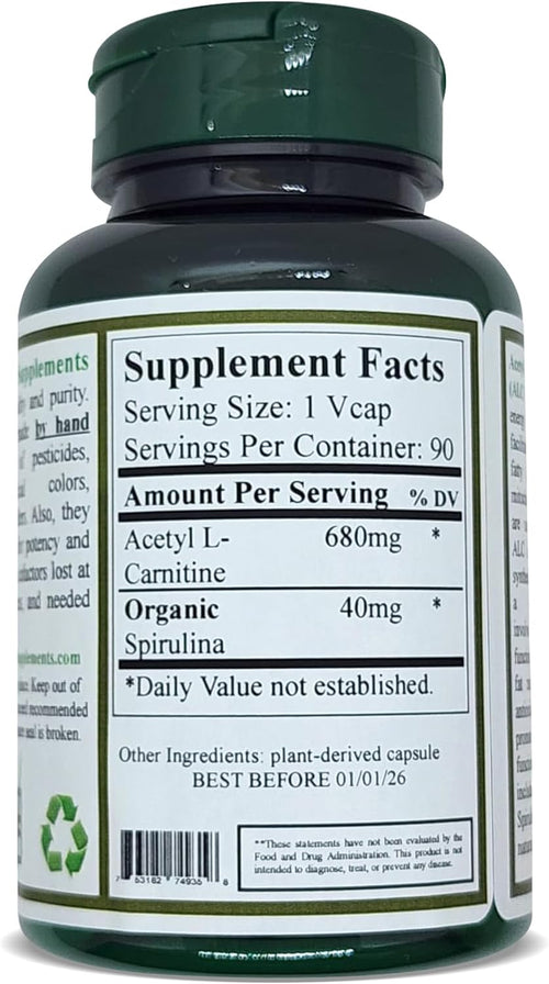 Acetyl L-Carnitine, Carnitine, ALC, High Absorbable, Non-GMO, Gluten-Free (Pack of 2)