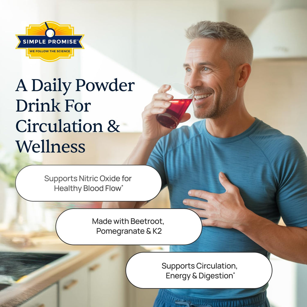 VenoPlus 8 - Beet Root Powder Nitric Oxide Booster Supplement for Men & Women - Supports Healthy Blood Flow for Heart & Energy - Pomegranate, Vitamin K2, Antioxidants & Prebiotic Fiber - 30 Servings