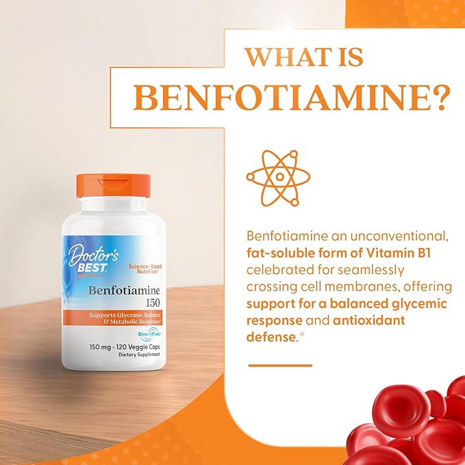 Doctors BEST Benfotiamine 150, Supports Glycemic Balance & Metabolic Response, Non-GMO, Gluten Free, Soy Free, Vegan 120 Veggie Caps