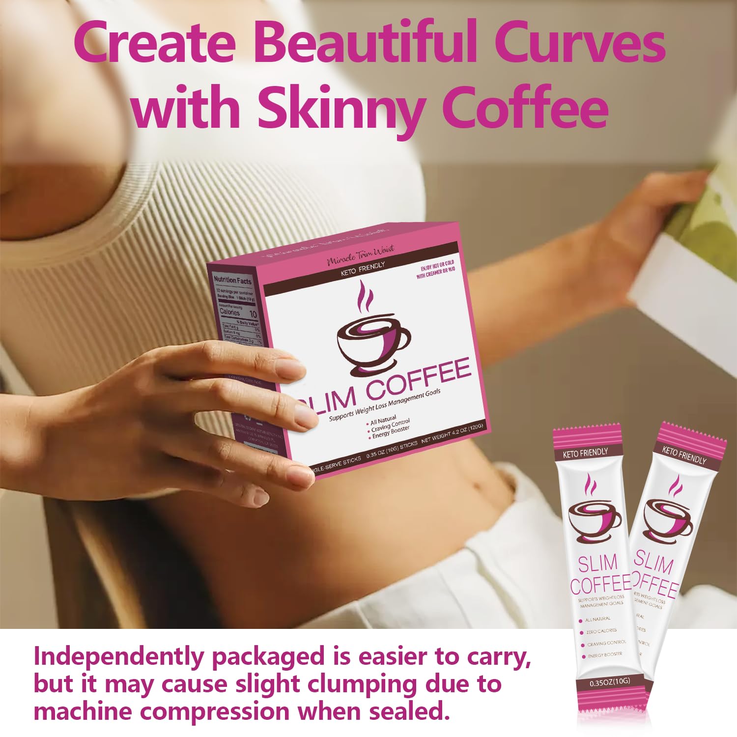 Skinny Coffee Green Coffee Bean Extract Powder | USTAR Slim Coffee with 12 Natural Health Blends Gluten-Free Instant Coffee for Energy & Metabolism, 120g (12 Sticks)