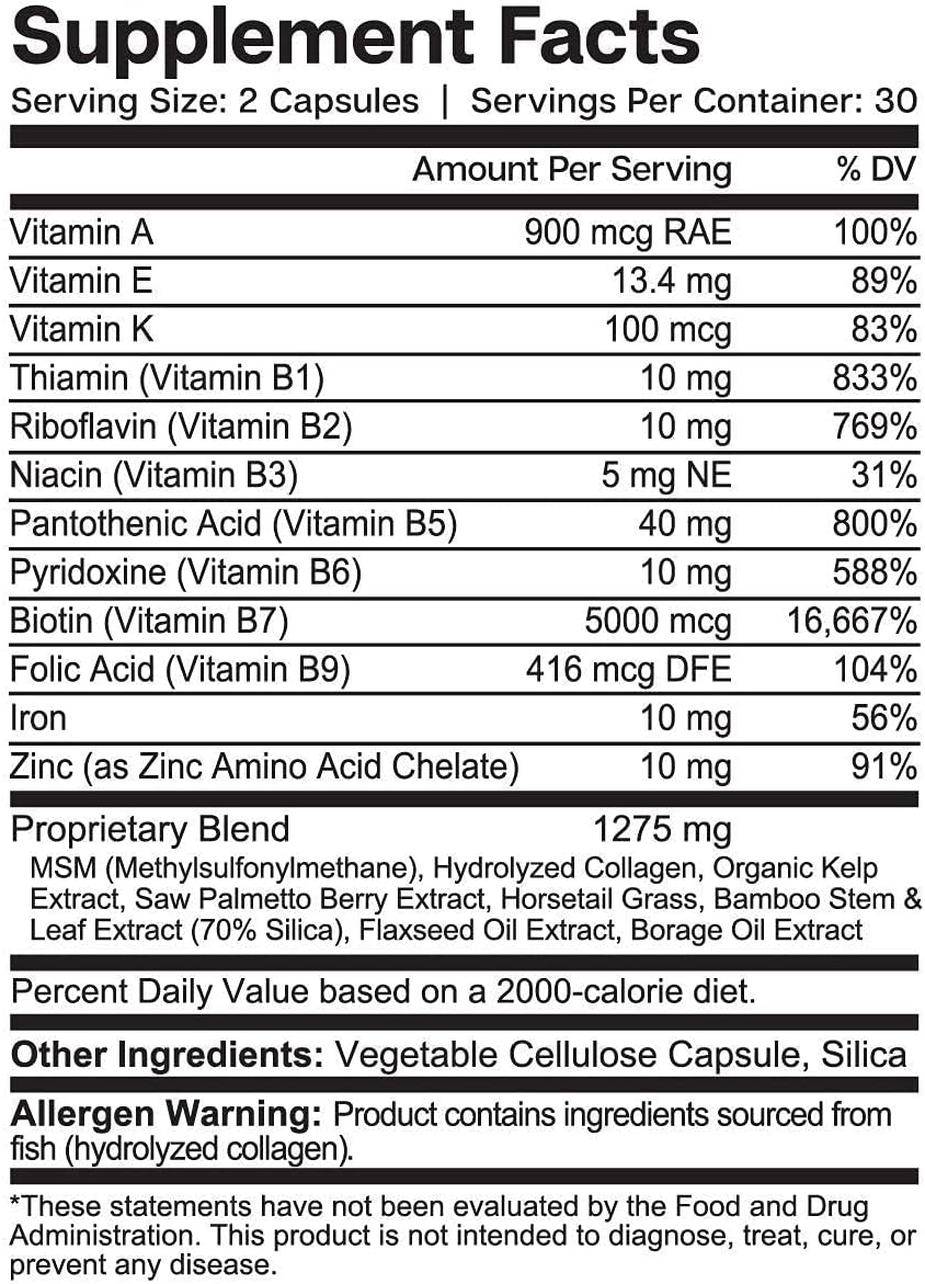 Essential Elements® Hair Hero™ - Hair Vitamins for Men - Broad-Spectrum Support with 5000 mcg Biotin - 60 Count - 30 Servings