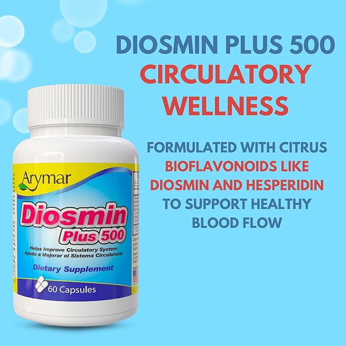 ARYMAR Diosmin 500mg with B-Complex - Circulatory Support Supplement for Leg Vein Health and Normal Blood Flow - 60 Capsules