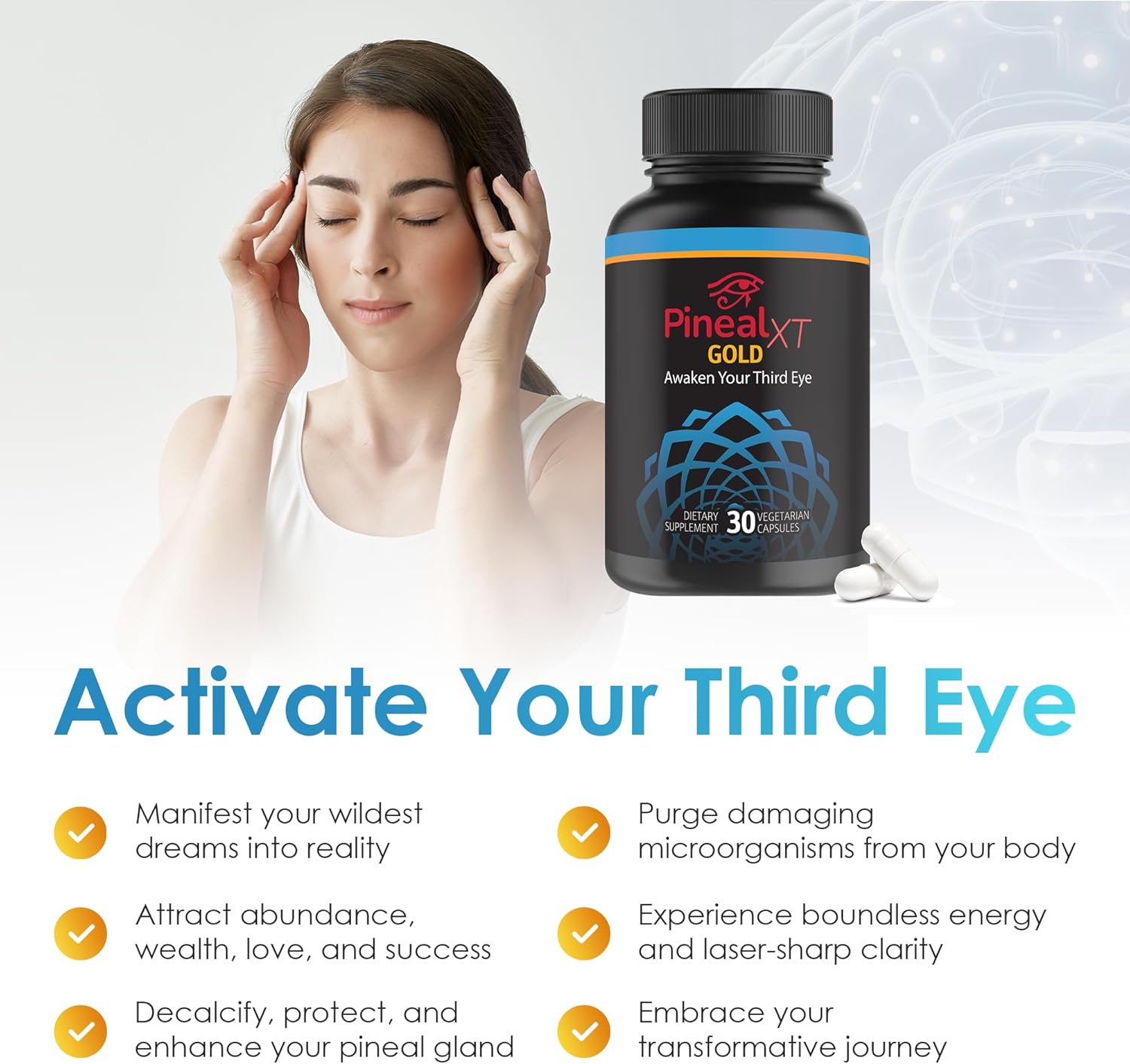 Pineal XT Gold - Pineal Gland Supplement - Third Eye Awakening - Focus and Memory Supplement for Brain - 7 Powerful Ingredients Decalcify, Detox, and Activate Your Pineal Gland