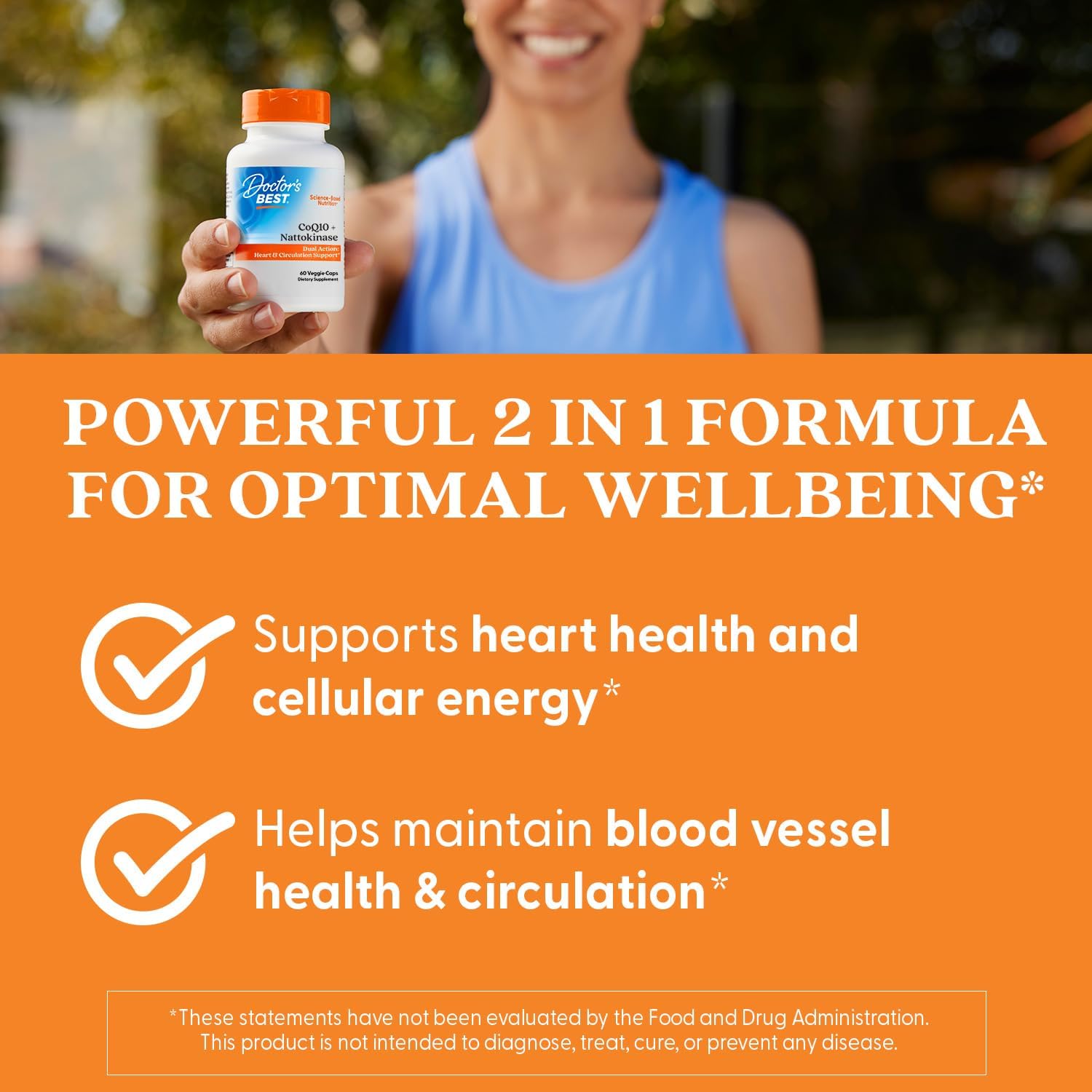 Doctor’s Best CoQ10 100 mg + Nattokinase 2,000FU, Supports Heart & Circulation Support, Non-GMO, Gluten Free, Vegan, 60 Veggie Caps
