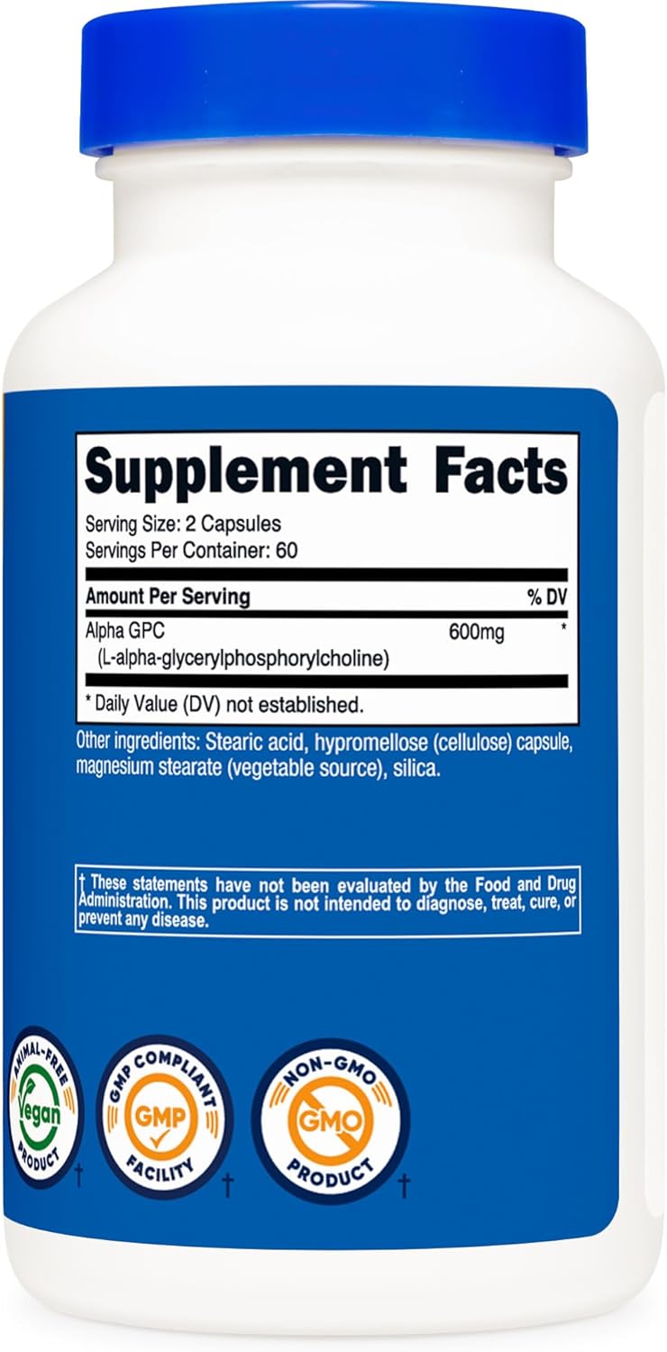 Nutricost Alpha GPC 600mg, 120 Vegetarian Capsules - Non-GMO and Gluten Free, 300mg Per Capsule