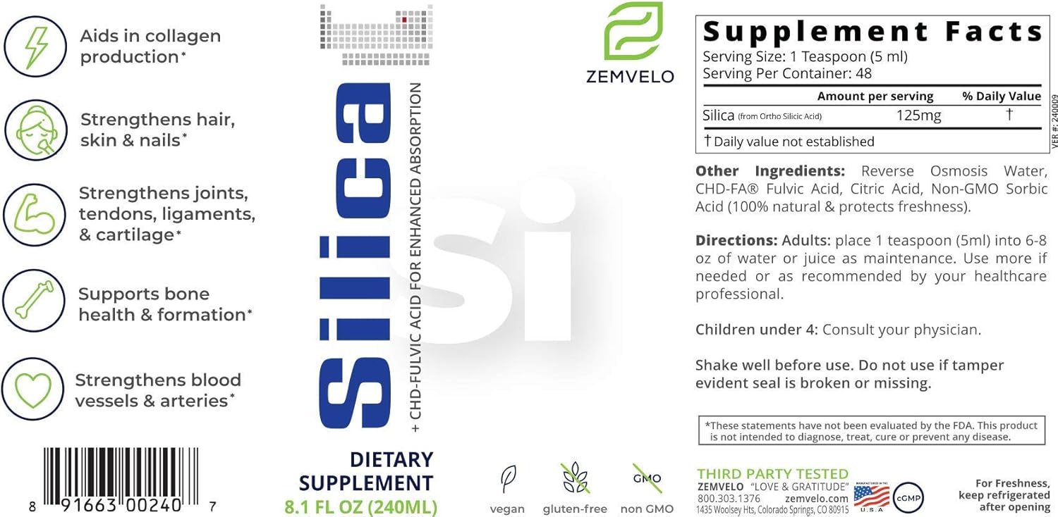 Liquid Ionic Silica - Hair, Skin & Nails Nutrition | Collagen Support | Joint Support for Health Tendons & Cartilage | 8 oz, 48 Day Supply