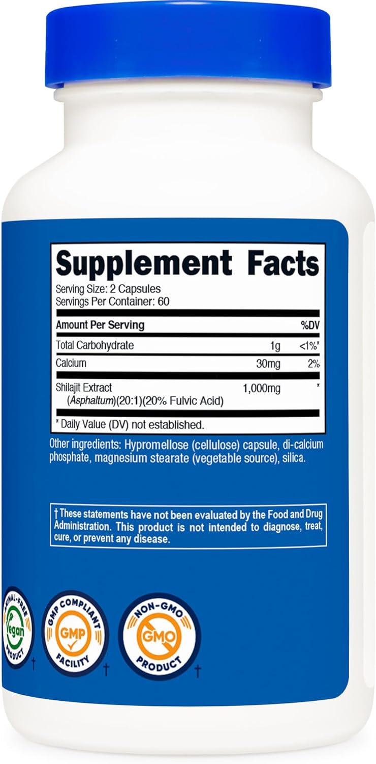 Nutricost Shilajit Capsules (1,000 mg Per Serving) (120 Capsules) - Shilajit Extract with Naturally Occuring Fulvic Acid, 60 Servings, Gluten Free, Non-GMO, Vegan Friendly Dietary Supplement