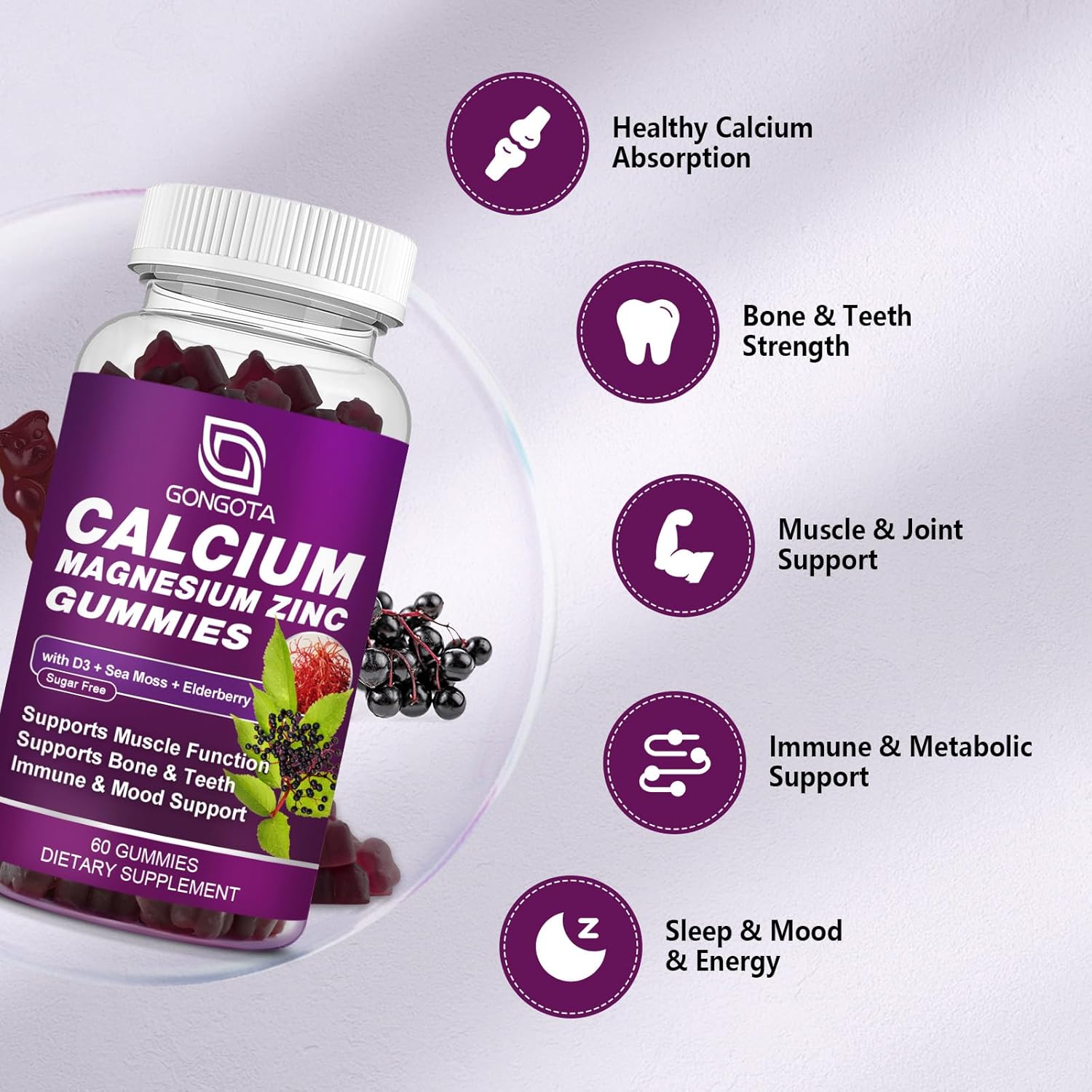 Calcium Magnesium Zinc with Vitamin D3 Supplement, Highly Absorbent Calcium Gummies with 300mg Magnesium glycinate Support Bone & Teeth, Muscle for Adults and Teens,Sugar Free, Vegan (2 Pack)