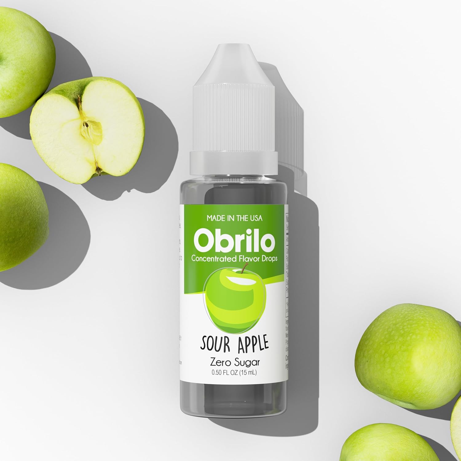 Obrilo Sour Apple Flavor Extract - Propylene Glycol (PG) Based - Water Soluble - Concentrated Food Flavoring for Baking, Candies, Desserts, Smoothies, Coffee & Tea - 15 mL/0.5 fl oz Dropper