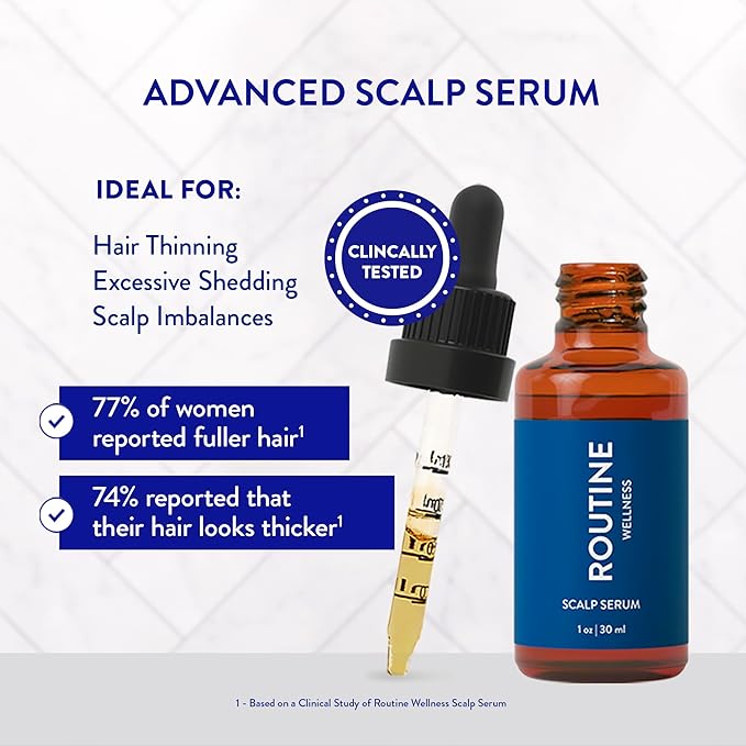 Routine Wellness Scalp Serum for Thinning Hair – Promotes Visibly-Thicker, Fuller-Looking Hair – Lightweight, Science-Backed with Red Clover & Peptides - 30ml