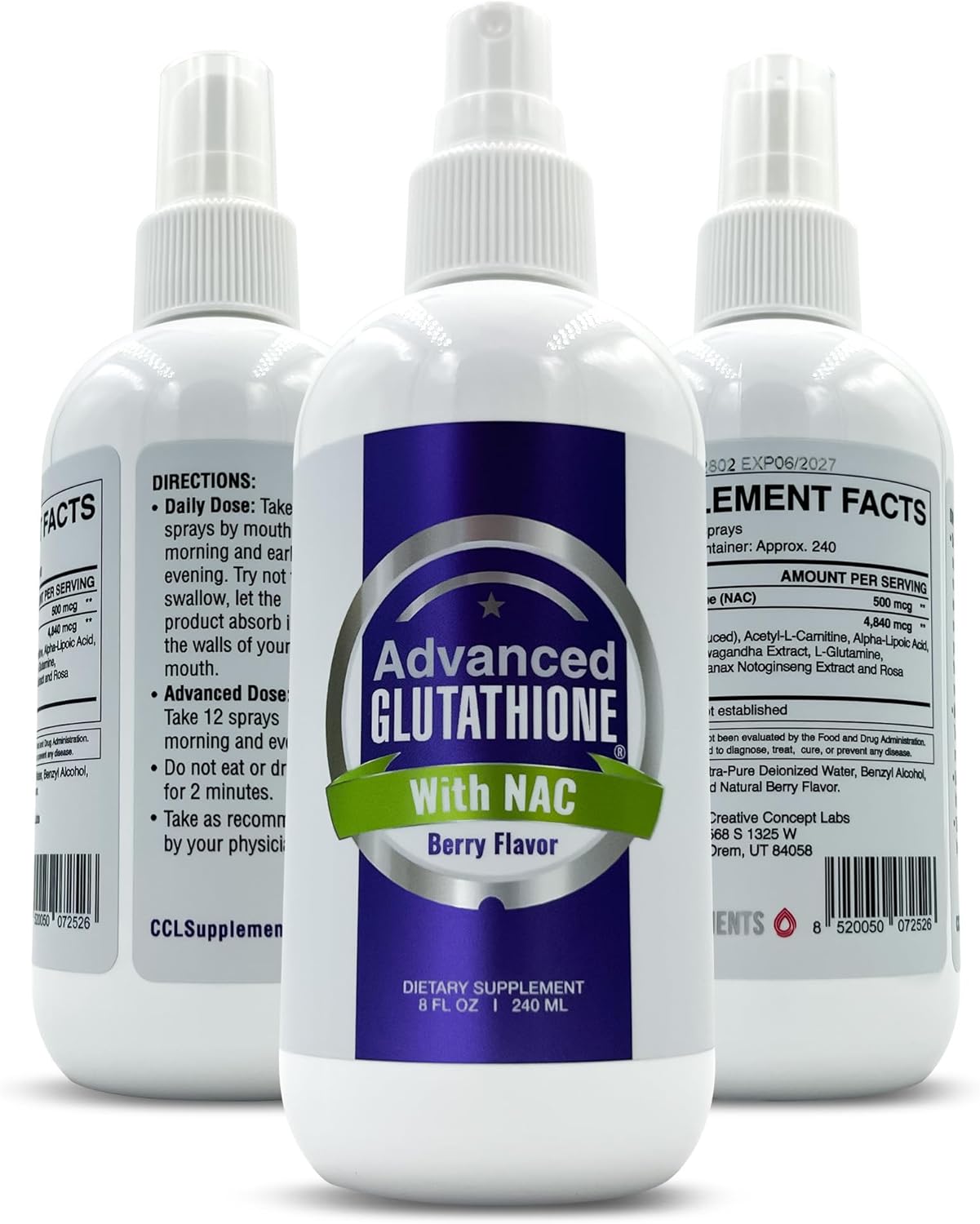 CCL Advanced Glutathione Spray & NAC Supplement, Liquid Glutathione Sublingual, N-Acetyl-cysteine Antioxidant Spray Supports Immune Health - Fresh Flavor, Non-GMO, Vegan, Gluten-Free (8 Fl Oz)