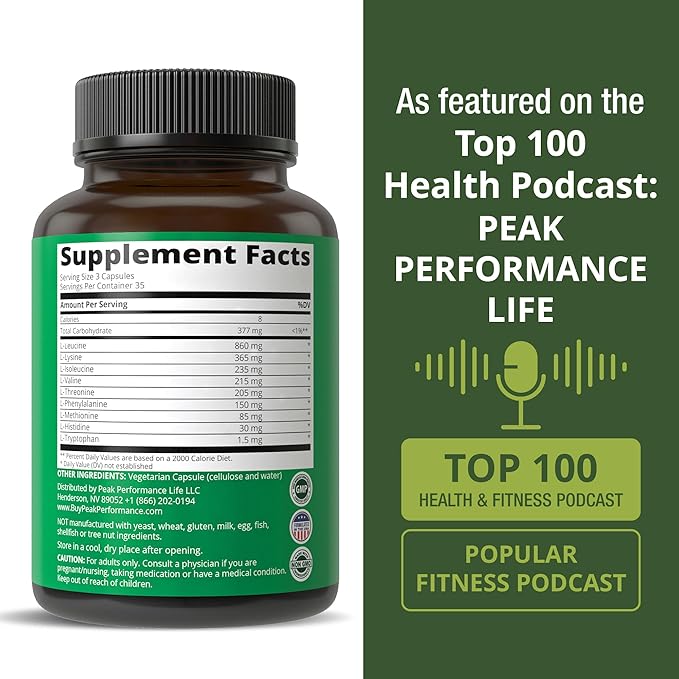 All 9 Essential Amino Acids Supplement. Capsules With 3x More Leucine For Muscle Recovery, Growth. EAA Supplement Better Than BCAA / BCAAS Branched Chain Aminos Acid. USA Tested EAAs Men + Women