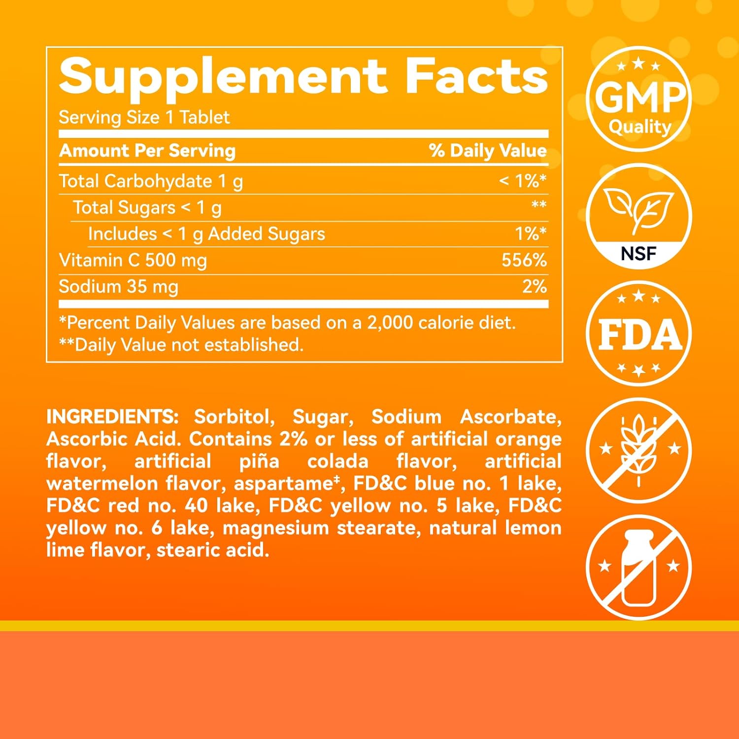 Vitamin C 500 mg, Vitamin C Chewable, Dietary Supplement for Immune Support, 250 Tablets, 250 Day Supply, Assorted Fruit Flavors