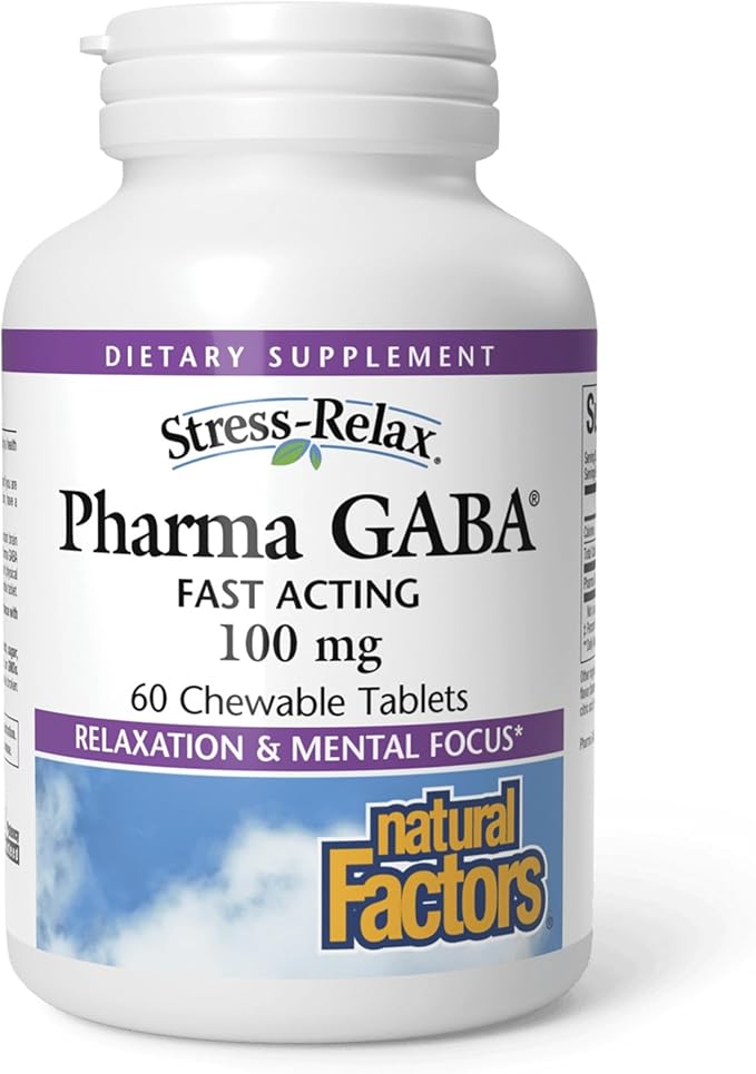 Natural Factors Pharma GABA - Dietary Supplement Supports Calm Sleep & Sleep Quality - Natural, Fast-Working Supplement Aids Focus & Brain Health - 60 Capsules (30 Servings)