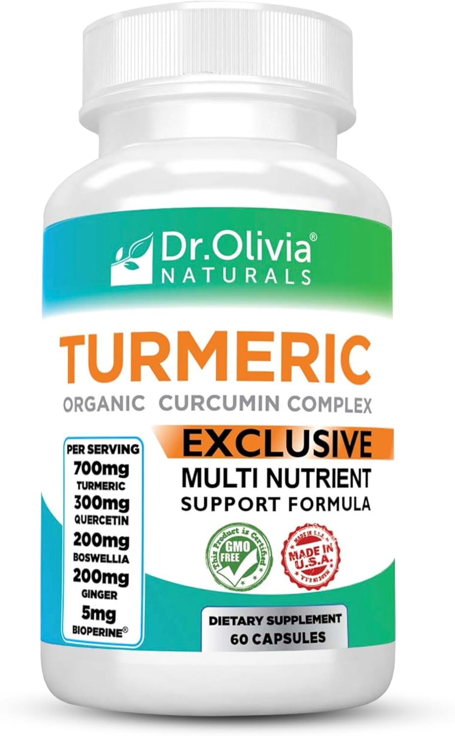 Organic Turmeric Complex - Turmeric Curcumin Supplement with Boswellia, Black Pepper, Ginger & BioPerine for Gut, Muscle, & Joint Support - 60 Capsules