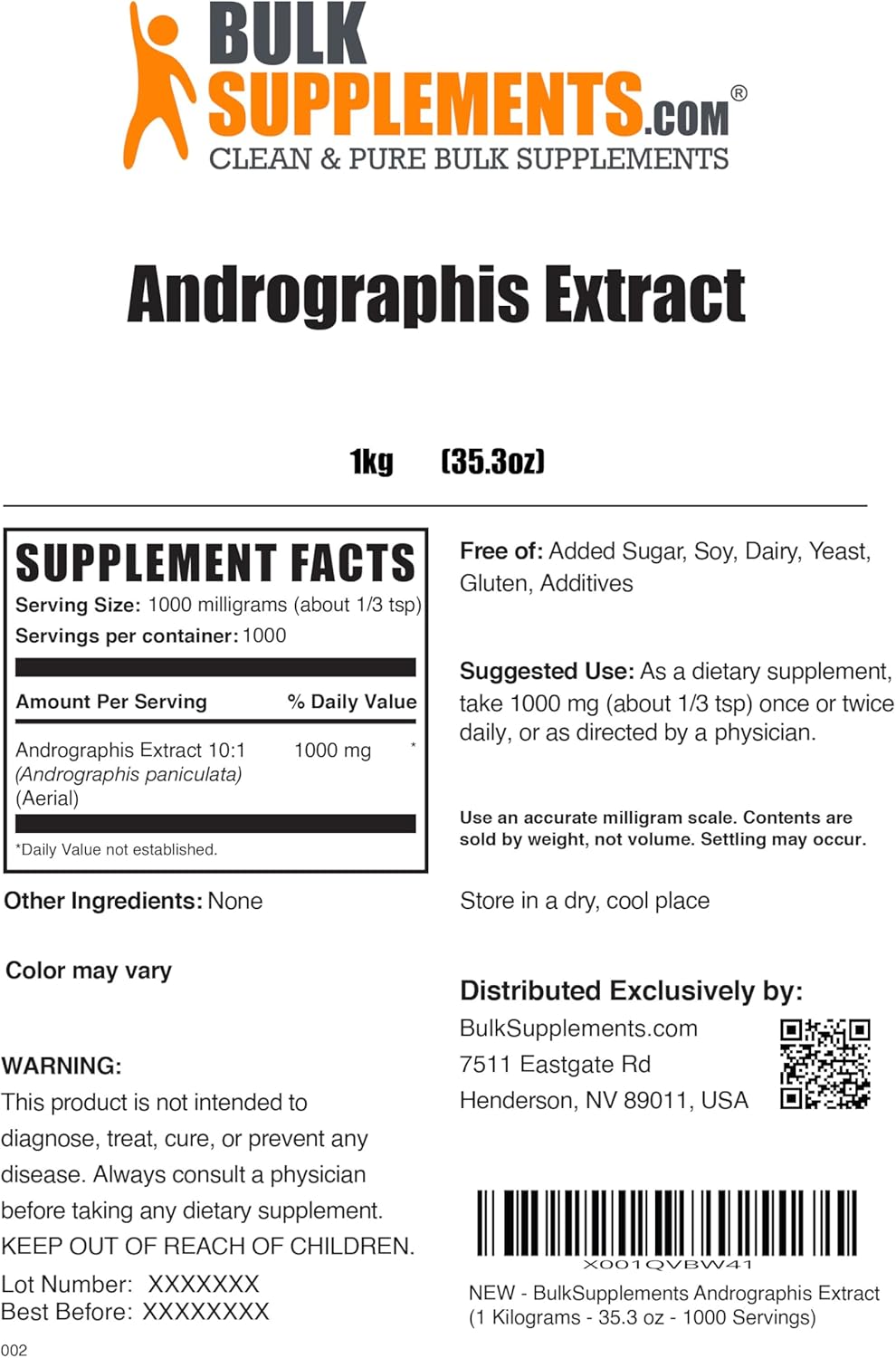 BulkSupplements.com Andrographis Extract Powder - Andrographis Paniculata, Herbal Supplement, Andrographis Powder - Gluten Free, 1000mg per Serving, 5kg (11 lbs)