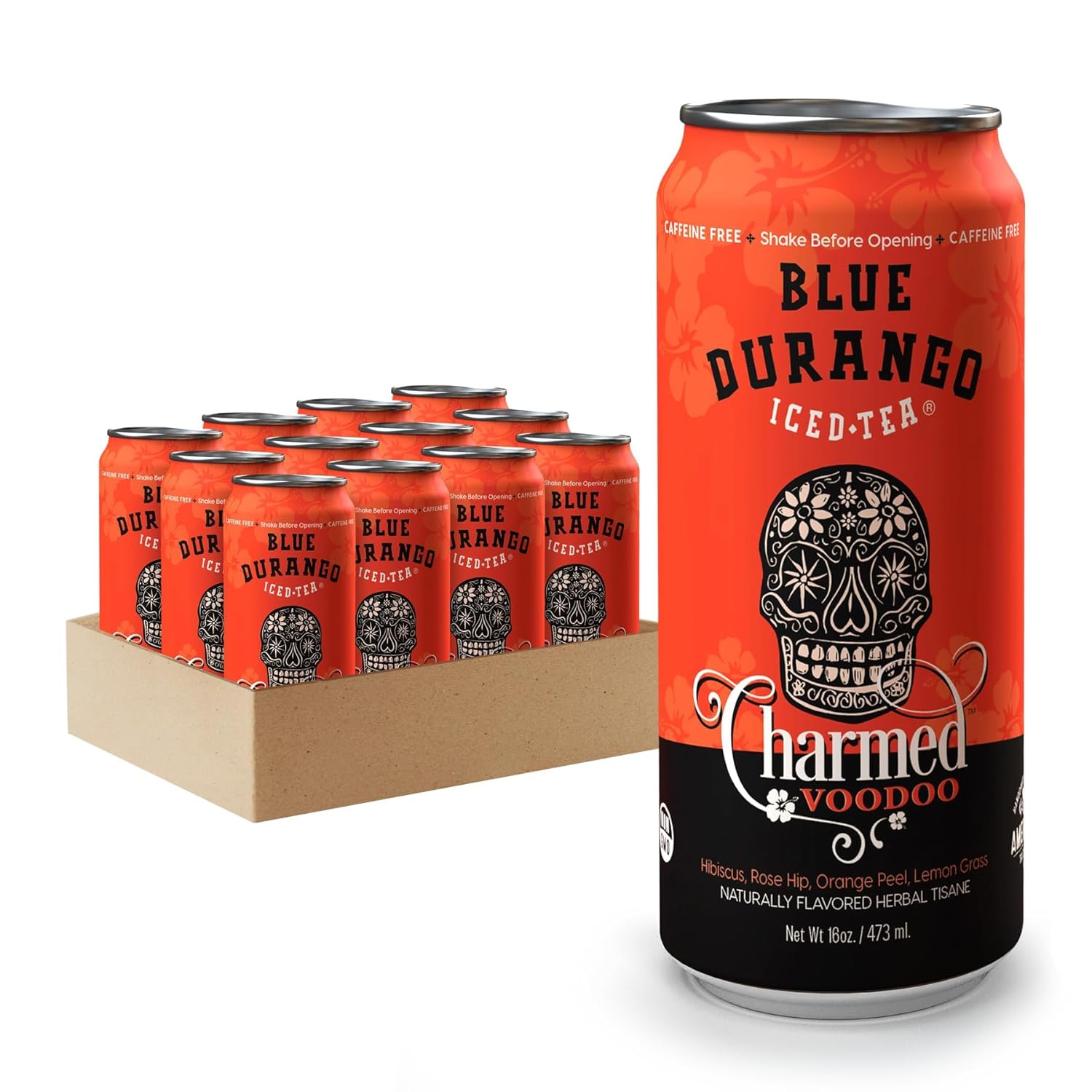 Blue Durango Iced Tea - Charmed Voodoo - Hibiscus Tea, Rose Hip, Orange Peel, & Lemongrass - Low Sugar, Non-GMO, No Artificial Sweeteners, Gluten-Free - Herbal Tisane Ice Drinks - 16 oz (12 Pack)