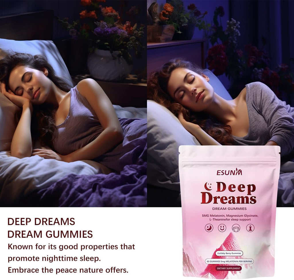 Deep Dream Sleep Gummies with 5mg Melatonin, Magnesium, Glycinate, L-Theanine for Sleep Support- Non-Habit Forming Sleep Supplement,60 Gummies, 30 Day Supply