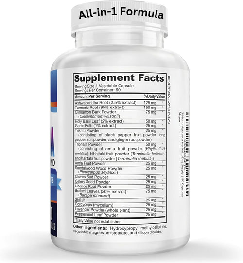 17-in-1 AYURVEDA Supplements (3-Month Bulk Supply) | Traditional Blend of Ayurvedic Herbs | Overall Health & Wellness Support Supplement | Strong Mind, Body & Spirit | Ayurveda Products | 90 Capsules