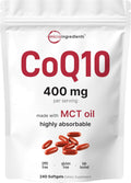 Micro Ingredients CoQ10 400mg Per Serving | 240 Softgels with Coconut MCT Oil | High Absorption Coenzyme Q10 as Ubiquinone | Antioxidant Support for Heart & Energy Health | Non-GMO