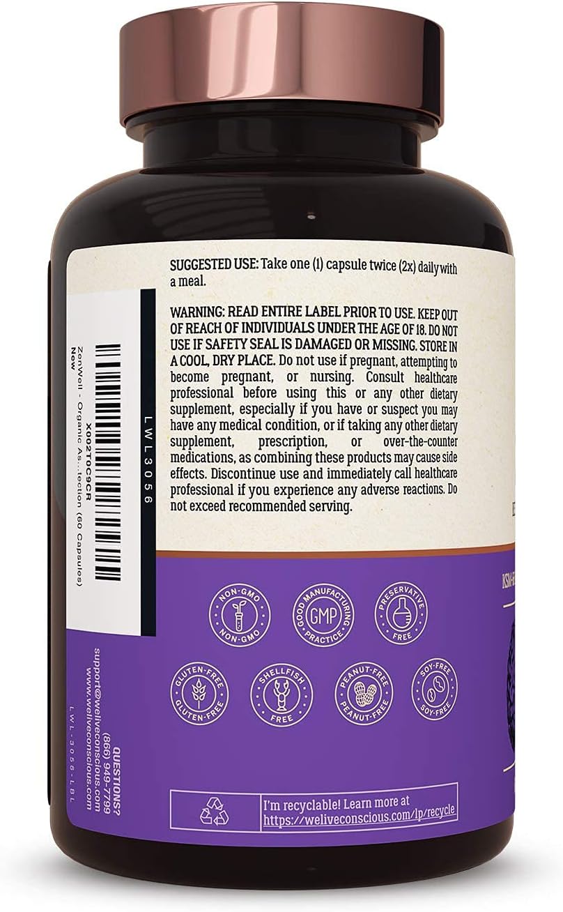 Live Conscious KSM-66 Ashwagandha Supplement w/L Theanine & AlphaWave - ZenWell Everyday Stress Relief, Cognitive, Brain Health - Ashwagandha for Men & Women - 60 Capsules
