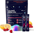 Calm Magnesium Glycinate Powdered Drink Mix with Electrolytes – Sugar Free with Ashwagandha, L-Theanine, Vitamin B 6&GABA – Cortisol Support, Stress Relief, Hydration & Focus - 20 servings (Raspberry)