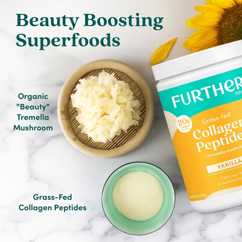 Further Food Vanilla Collagen Peptides Powder, Grass-Fed Pasture-Raised Hydrolyzed Type 1 & 3 Protein, Gut Health + Joint, Hair, Skin, Nails, Paleo Keto Sugar-Free 10.37 oz