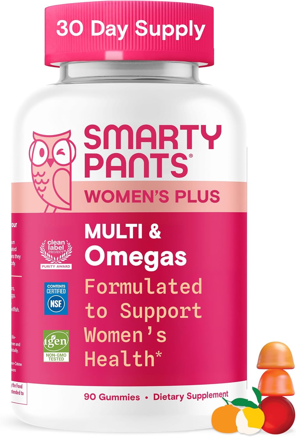SmartyPants Women's Multivitamin Gummies - Improved Formula: Omega 3 (DHA/EPA), Methylfolate, CoQ10, Vitamin D3, C, Vitamin B12, B6, A, K & Zinc, Inositol, Gluten Free, 90 Count (30 Day Supply)