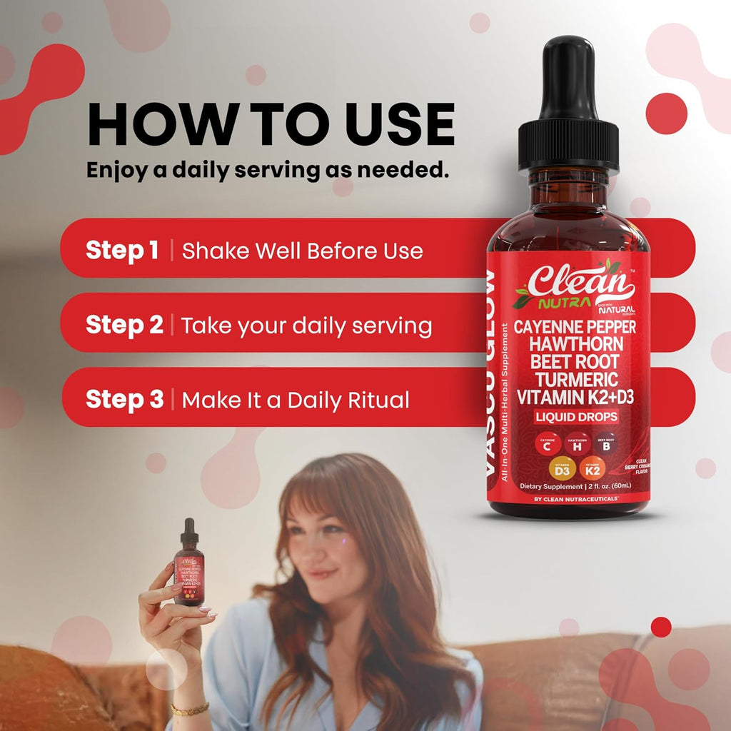 Clean Nutra Cayenne Pepper Drops Supplement Liquid + Hawthorn Berry, Vitamin D3 K2 Beet Root Powder, Ceylon Cinnamon, Turmeric Curcumin, Organic Panax Ginseng, Berberine Extract 1 Pack