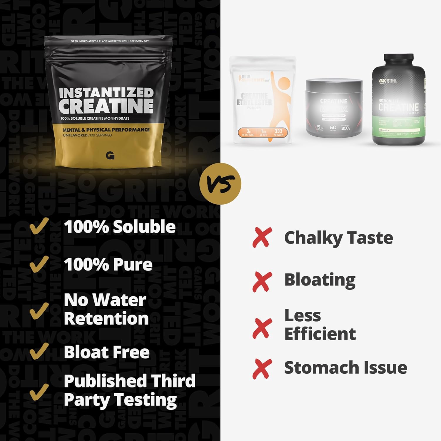 Gains in Bulk Instantized Creatine Monohydrate for Women and Men, Soluble Pre Workout Powder, Supports Muscle Building, Strength and Performance, Bodybuilding Supplements, Unflavored, 100 Servings