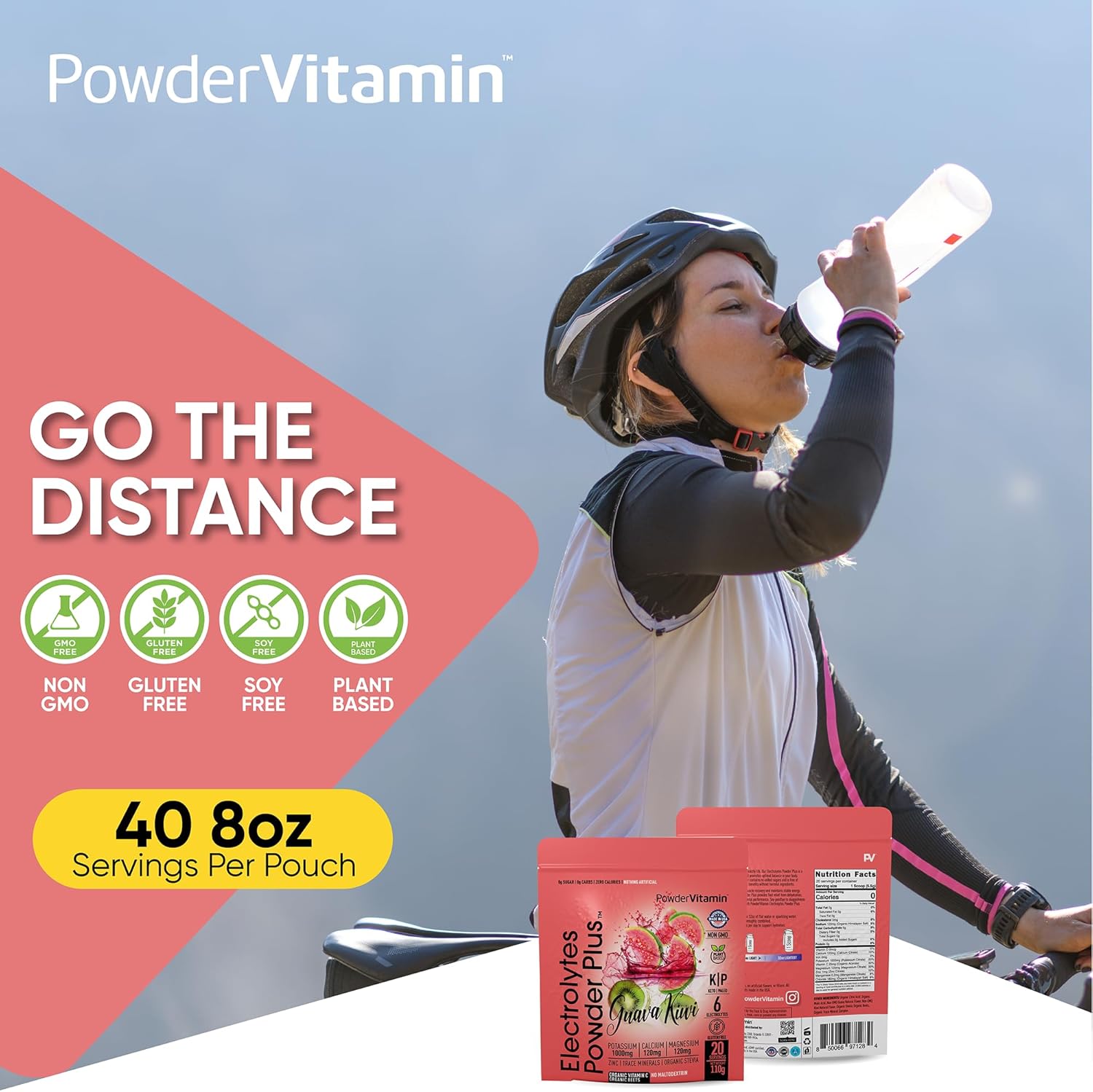 PowderVitamin Electrolytes Powder Plus (20 Servings) Guava Kiwi Electrolyte Powder Zero Calorie Keto,0 Sugar, No Maltodextrin,1000mg Potassium,120mg Calcium,120mg Magnesium, Pink Himalayan Salt