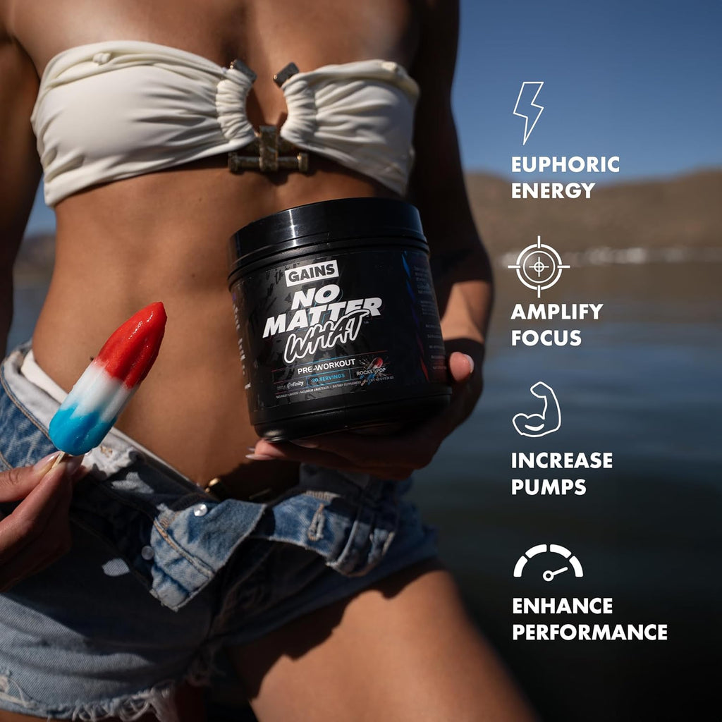 Gains in Bulk No Matter What Pre Workout Powder, with Paraxanthine, Amino Acids & L Theanine, Training Supplement for Athletes & Active Lifestyles, Energy & Focus Support, Rocket Pop, 30 Servings