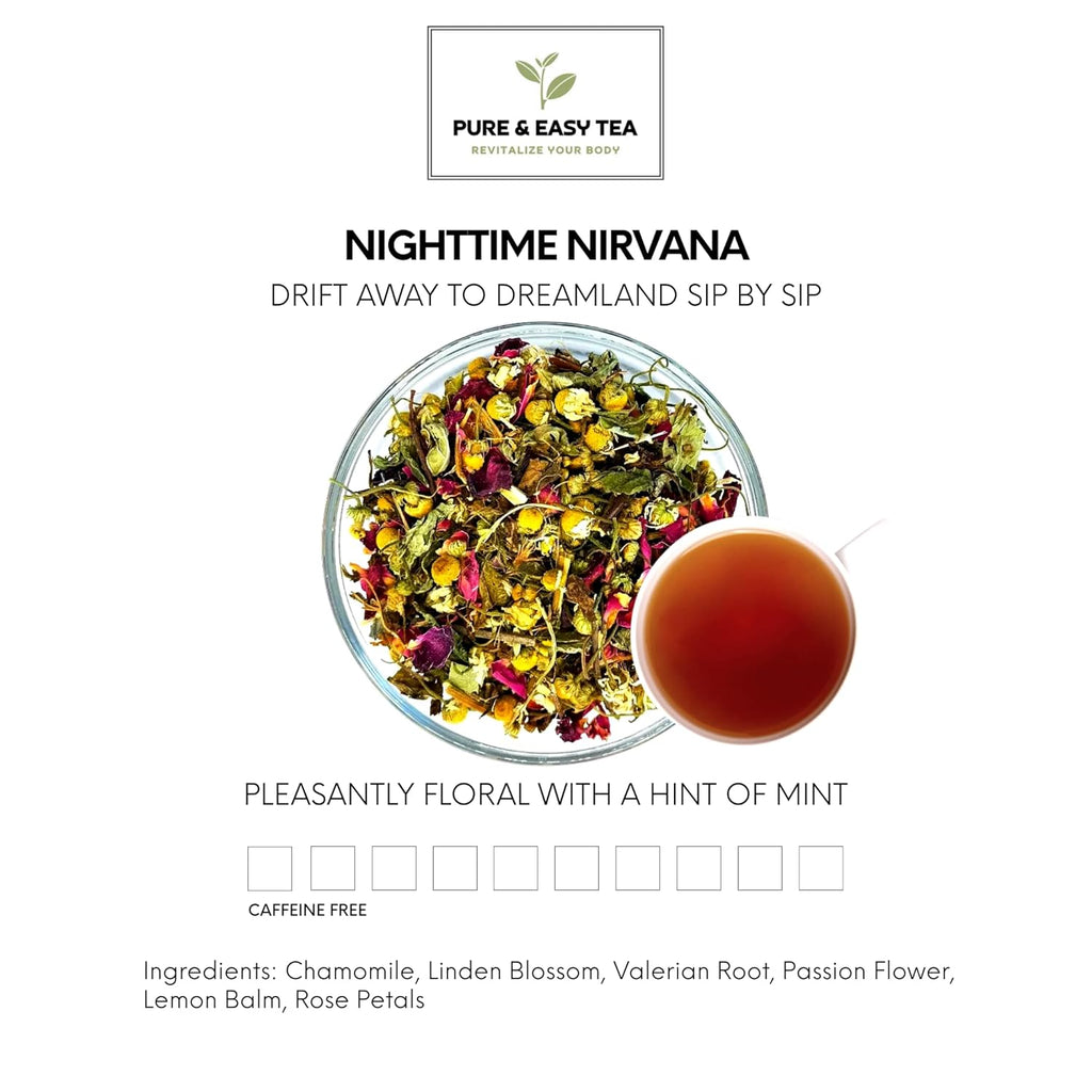 Pure And Easy Tea, Wellness Herbal Tea Bundle, Soothe & Nighttime Nirvana, 100% Natural Premium Handcrafted Tea Blends, Caffeine-Free, 35 Teabags, 125g/4.4oz