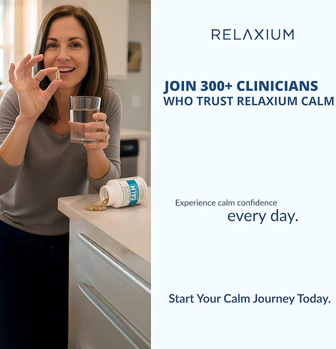 Relaxium Calm - Stress, Mood + Immune Support Supplement, Non-Habit Forming with Ashwagandha, 5-HTP & GABA, Mushroom Blend. Made in USA, 60 Capsules