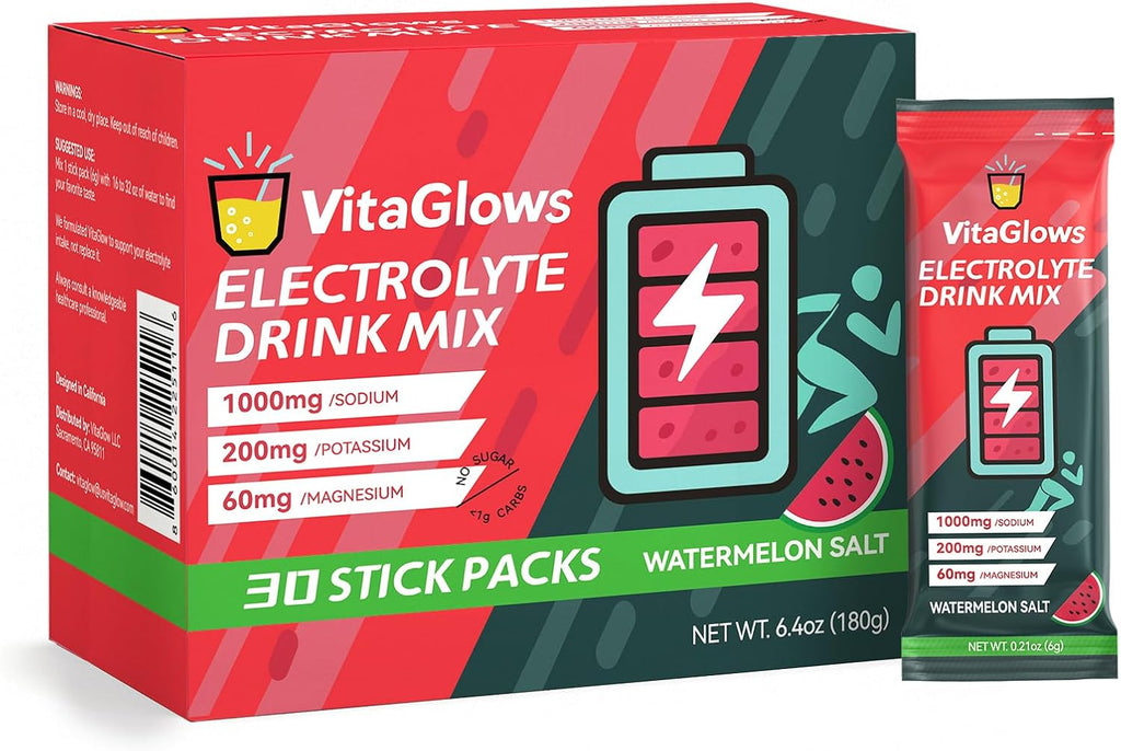 Electrolyte Powder Drink Mix – Zero Sugar Watermelon Salt – Hydration Supplement for Energy & Recovery – 30 Servings, Gluten-Free, Soy-Free, Dairy-Free
