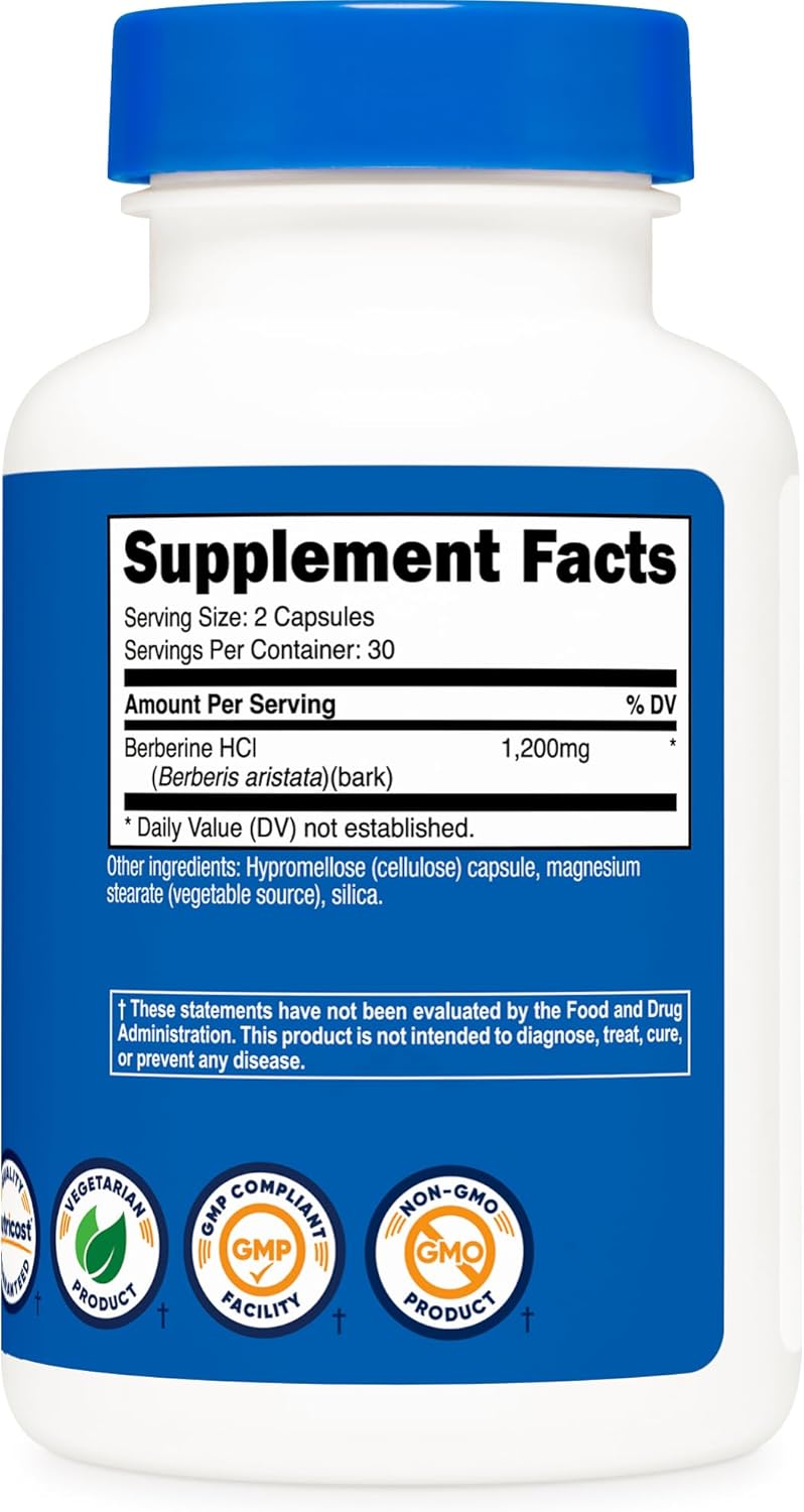Nutricost Berberine HCl 1200mg, 60 Vegetarian Capsules - Gluten Free & Non-GMO (3 Bottles)