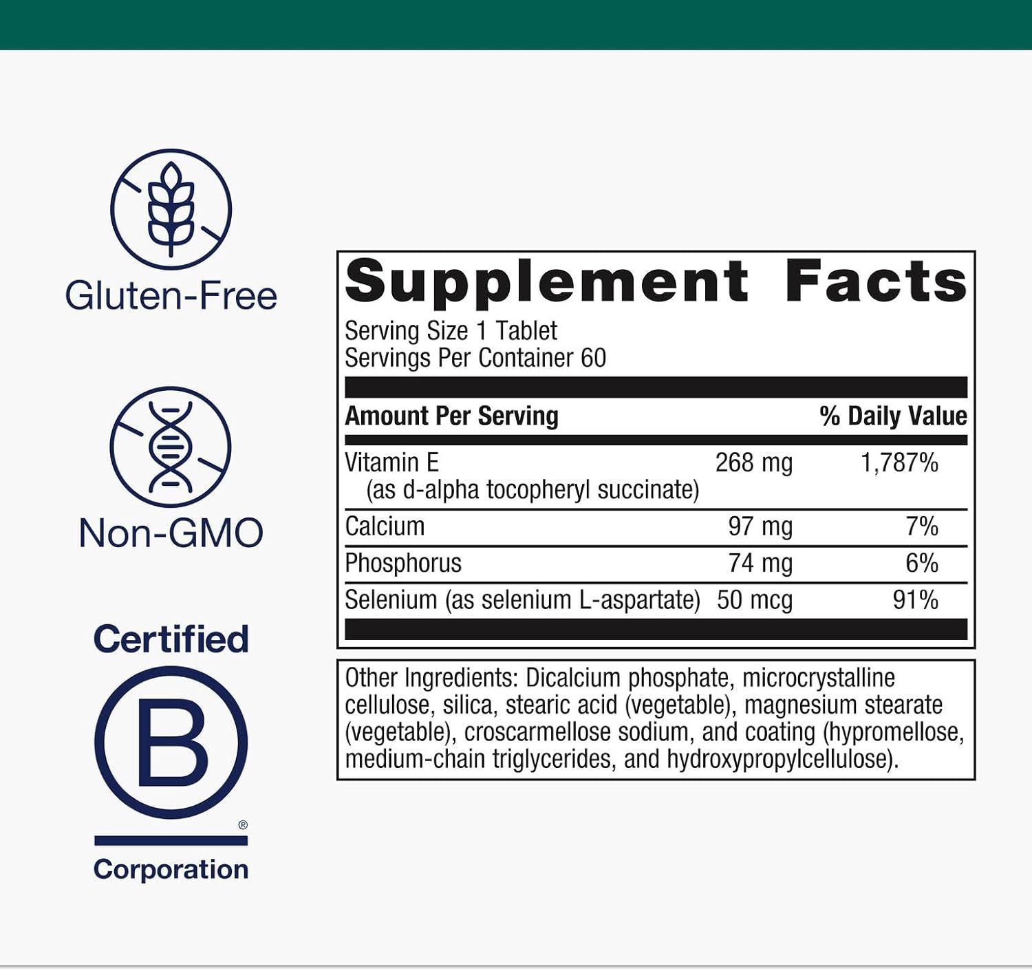 Metagenics E-400 Selenium - Antioxidant & VIT E Support* - Non-GMO, Gluten-Free, Vegetarian - Contains 50 mcg Selenium, 268 mg Vitamin E & 97 mg Calcium - 60 Tablets