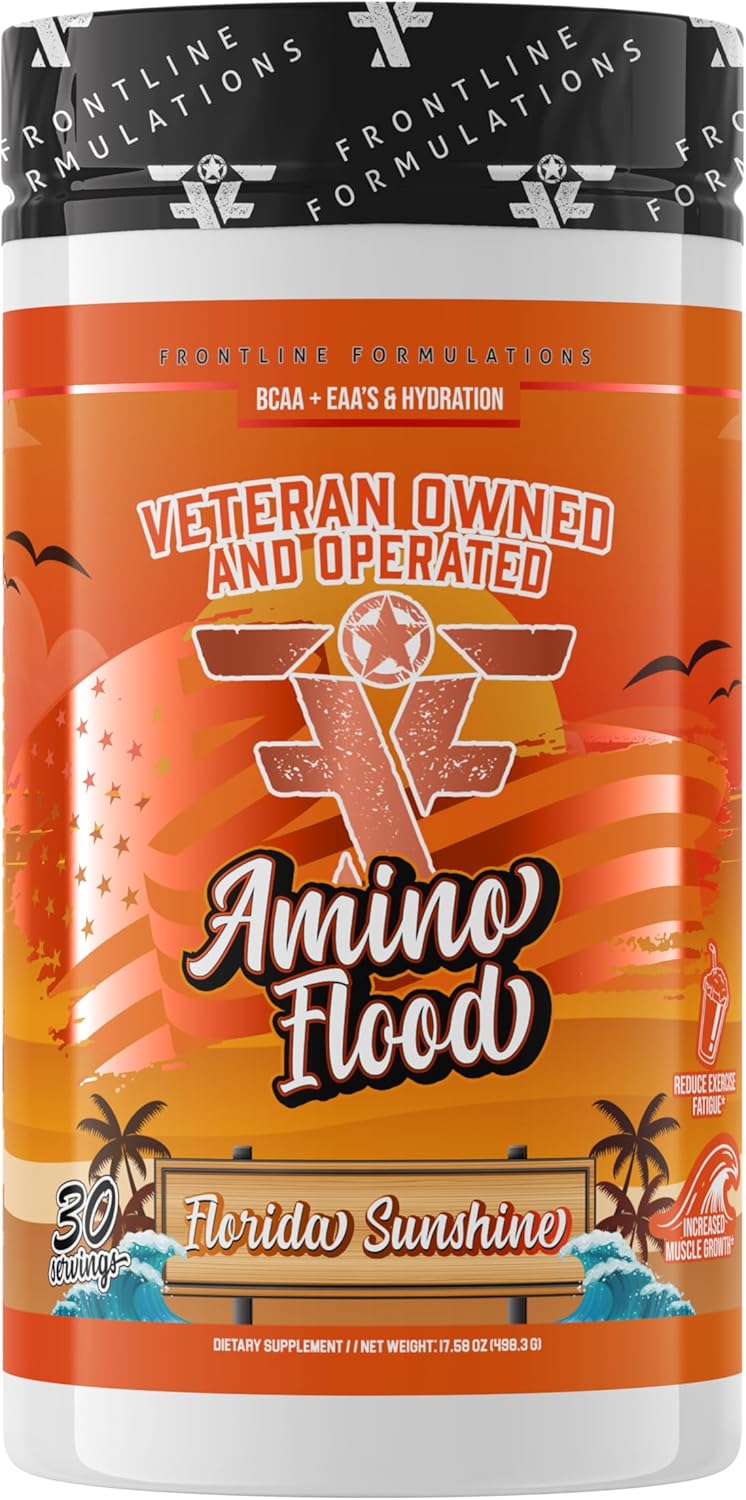 Amino Flood from Frontline Formulations - BCAA + EAA Recovery & Hydration Formula – Muscle Support, Electrolytes & Endurance – Amino Acid Supplement for Intra & Post Workout Florida Sunshine