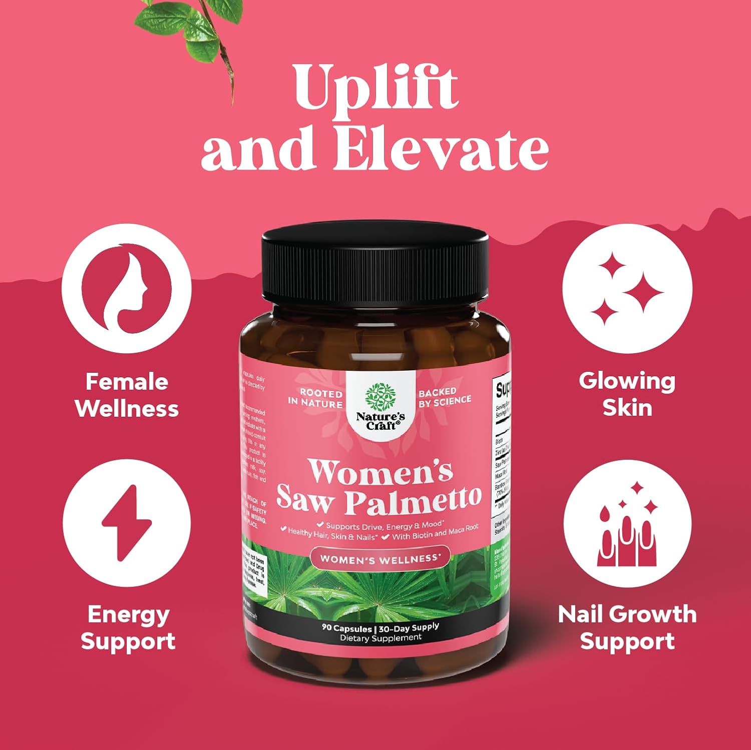 Bundle of Menopause Supplement for Women Soy Free Hormone Balance Capsules with Dong Quai Chaste Berry Black Cohosh Root and Saw Palmetto 500mg DHT Blocker Hair Vitamins with Maca Root Biotin