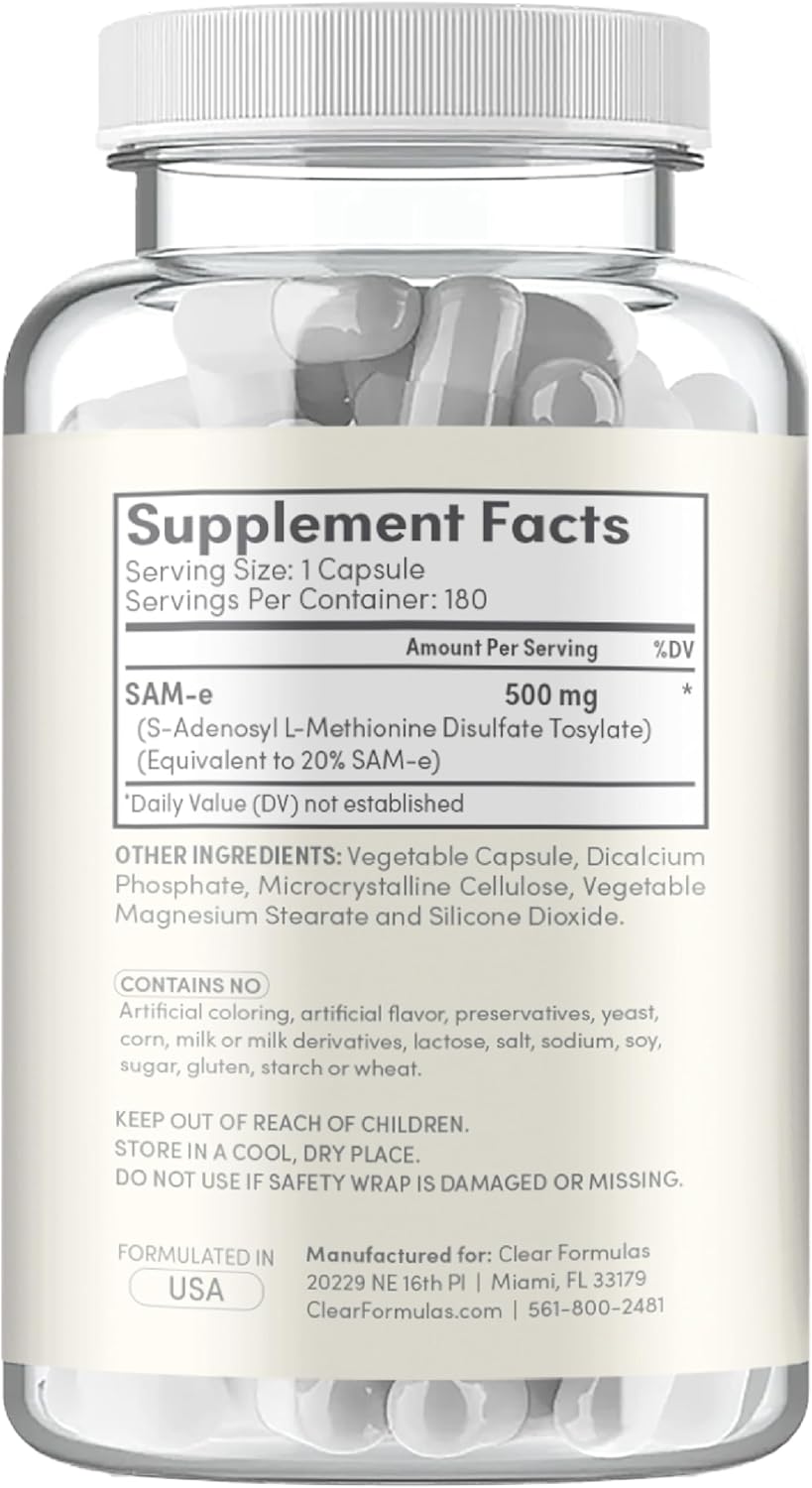 Bioactive SAM-e 500mg - High Strength SAM-e Supplement with Biologically Active S,S Form for Liver and Mood Support - Vegan Non-GMO Preservative Free - Made in The US (180 Servings)