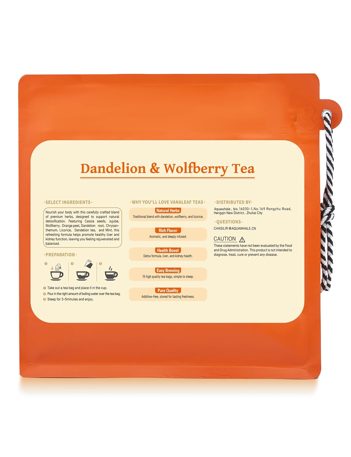 ChaSilir Organic Dandelion Root & Wolfberry Detox Tea Bags - Liver & Kidney Health Support, 15 Compostable Corn Fiber Bags (Caffeine-Free, Plastic-Free, Cleanse & Repair Formula)