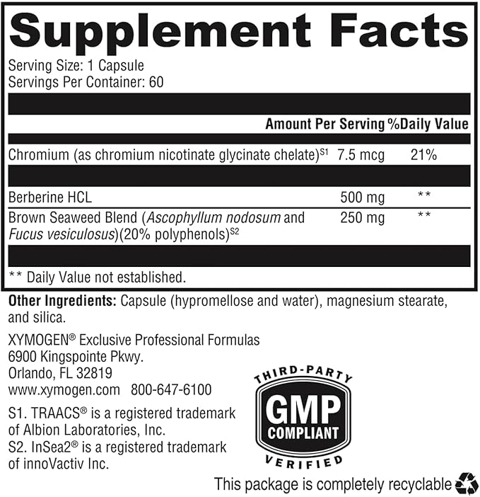 XYMOGEN Berberine with InSea2 - Berberine Supplement 500mg - Daily Metabolic Support Supplement - Wildcrafted Brown Seaweed Polyphenols - Support Wellness & Digestive Balance (60 Capsules)